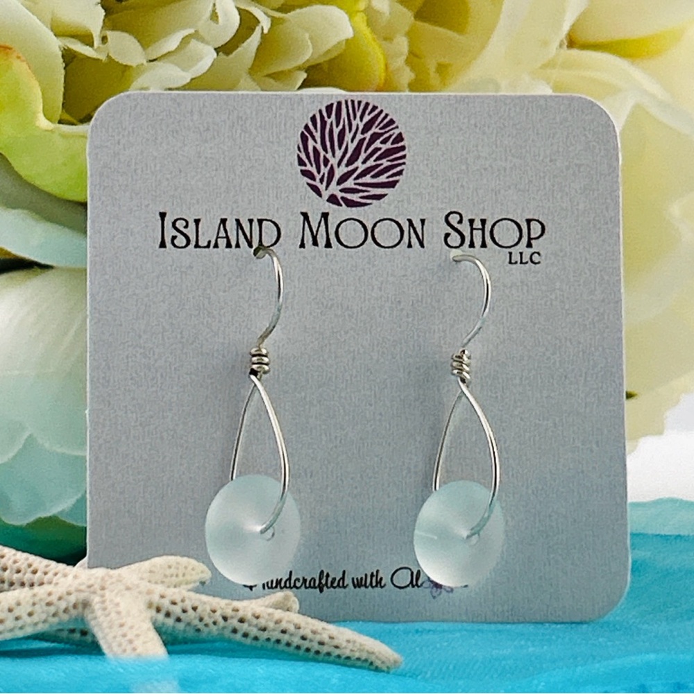 Ocean Bubbles Sea glass Wirework Earrings - Picture 3 of 6